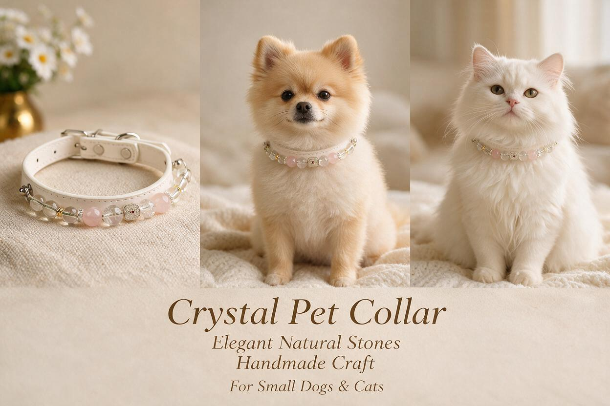 Handmade Natural Crystal Leather Pet Collar for Cats & Dogs | Durable & Stylish Inlaid Genuine Crystal, Calms Anxious Pets & Creates Peaceful Mood, Unique Gift for Small & Medium Sized Dogs and Cats